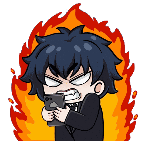 Angry cartoon character gripping a phone